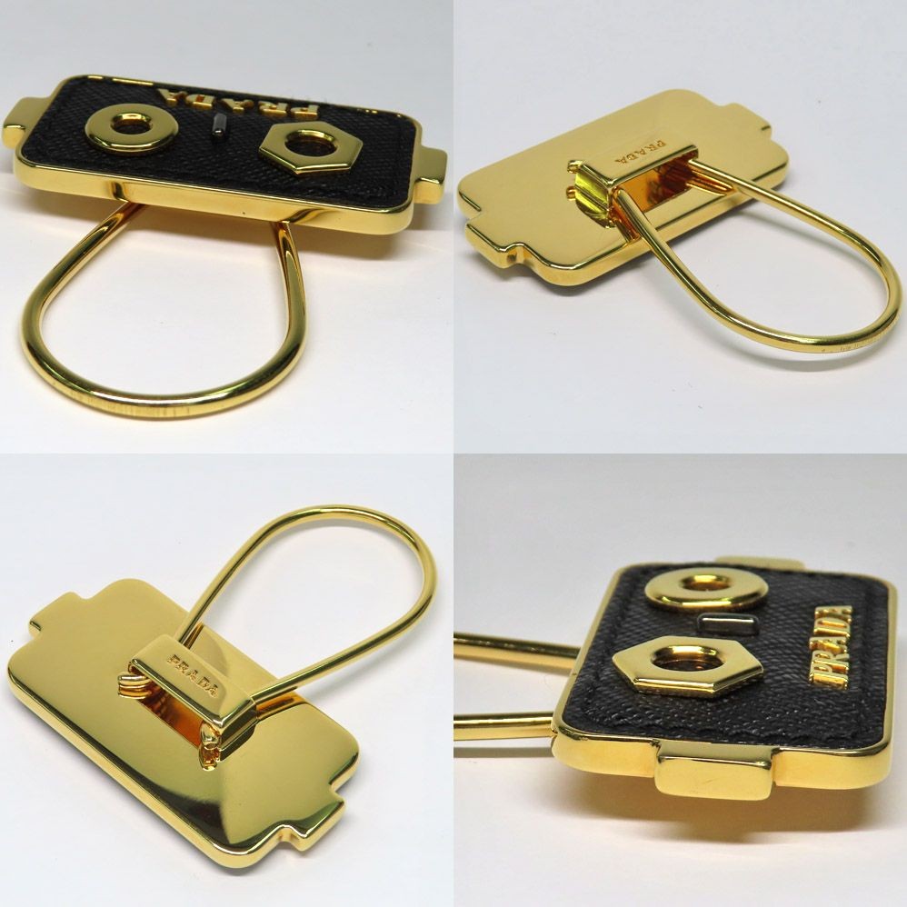 PRADA Key Ring Keychain Bag Charm Robot Leather Black Gold Authentic by JAPAN FS thumbnail 9