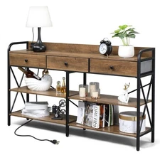 Console Table with Outlets and USB Ports & 3 Drawers Long Entryway Table Narrow