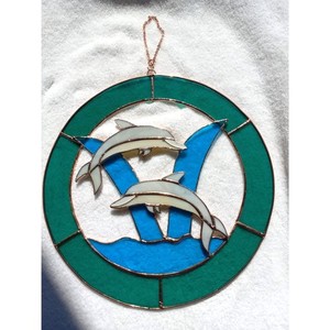 13" Stained Glass Dolphin Sun Catcher Beach Decor Suncatcher