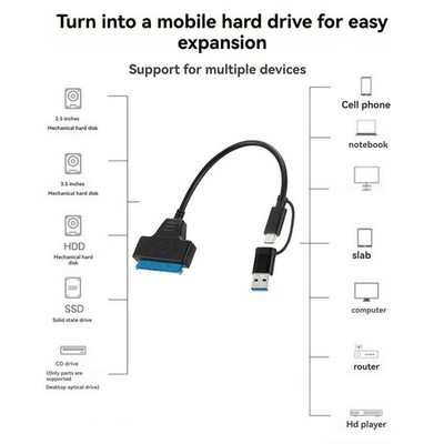 TypeC+USB 3.0 Zu Festplatten Adapterkabel Für Hard Disk Passagier Treiber Für 2