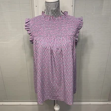 JODIFL Purple Smocked Top Blouse Ruffle Tunic Lightweight Flowy Boutique Sz S