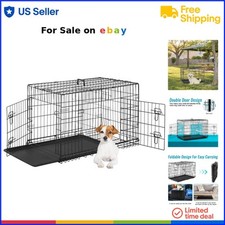 Small Dog Crate 24 Inch Folding Metal Wire Indoor Outdoor Double Door