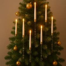 Set of 10 Flameless Taper Candles with Timer&Hanging Crystal Ornament–Tree Decor