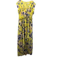 ELIZA J Yellow Floral Print Maxi Dress Size 8 Chiffon Sleeveless High Lo Hem