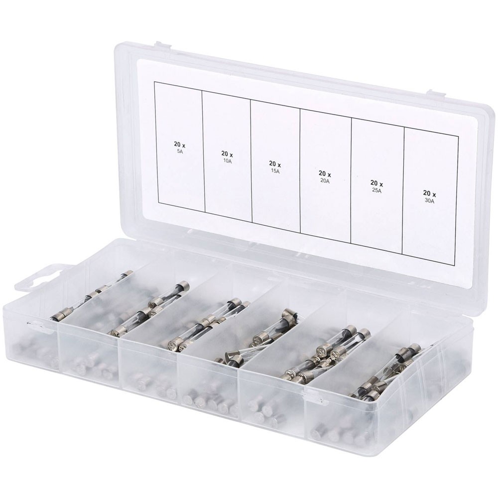 KS Tools Glass Fuses Assortment, 5-30A, 120 Pcs