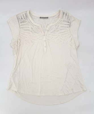 Daniel Rainn Shirt Womens Medium White Lace Yoke Cap Sleeve Henley Boho Top