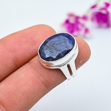 Blue Sapphire Lab-Created 925 Sterling Silver Jewelry Handmade Gemstone Ring