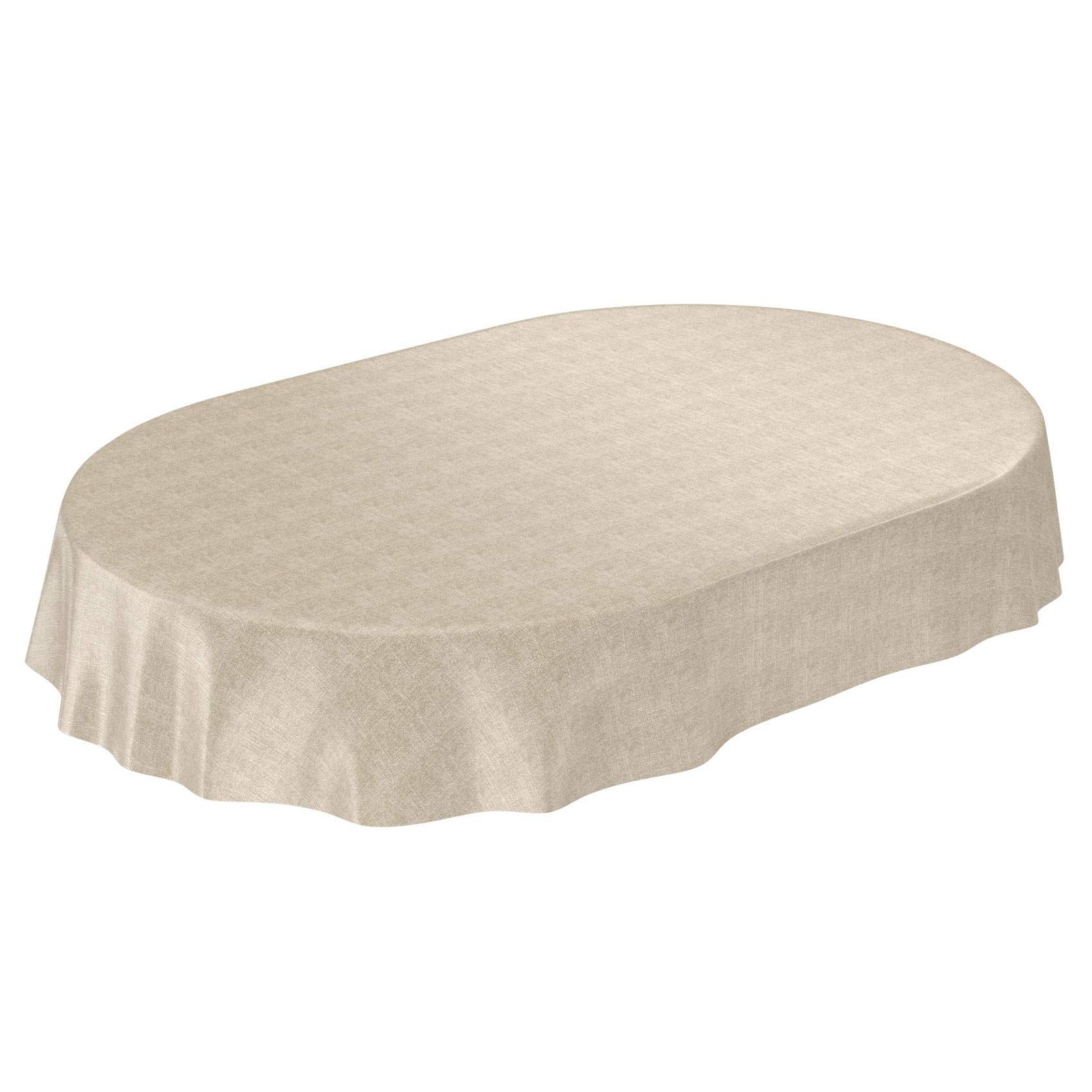 Nappe aspect lin beige de forme ovale 180x140 cm en toile cirée
