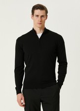  NO CUSTOMS TAX JOHN SMEDLEY Tapton black half zip merino wool sweater Medium