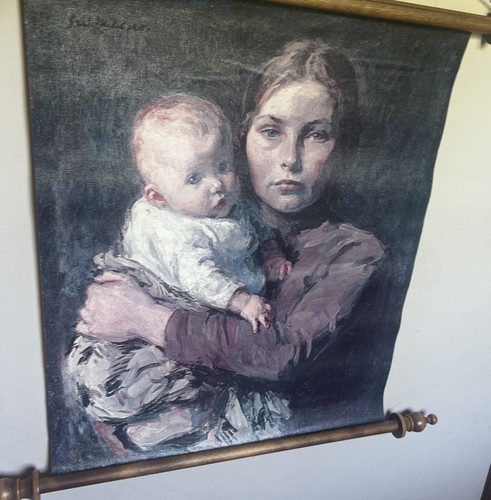 Pergamino de pared decorativo de lienzo para madre e hijo, tacos de madera, 24” L x 28” W - Imagen 4 de 6