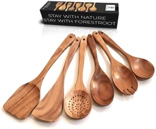 6-Piece Wooden Utensil Set Premium Teak Cooking Spoons & Spatulas Non-Stick