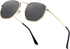 Hipster Hexagonal Polarized Sunglasses Men Women Geometric Square Gold Black 