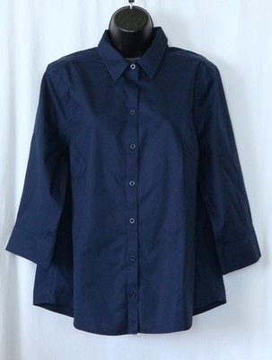 CHICO'S No Iron Dk Blue Blse 3/4 Slvs 44 In Chst 26 In Lng  Sz 2 (L) EXC