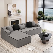 L-shape Modular Sectional Sofa Corduroy Cloud Couch with Chaise Pillow Gray