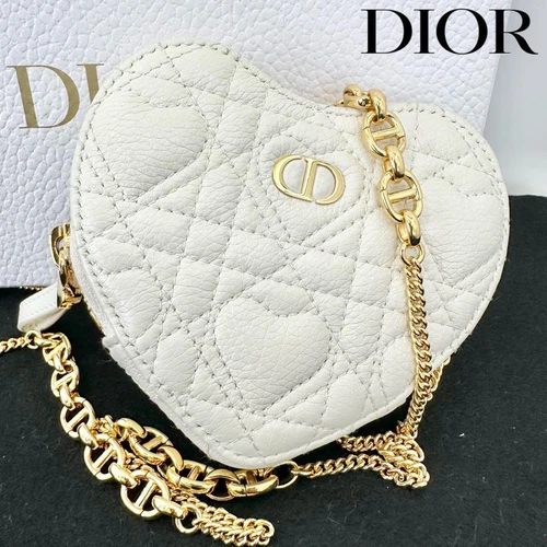 Pochette bandoulière chaîne motif coeur Dior CARO blanc