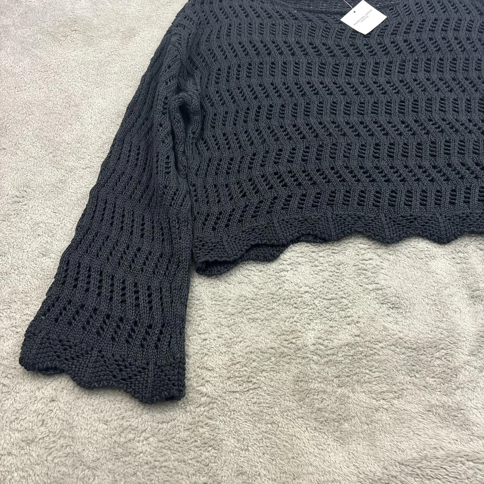 Nuevo con etiquetas Suéter Recortado Tejido Abierto American Eagle Para Mujer XL Negro Whimsigoth Grunge Foto 3 de 4