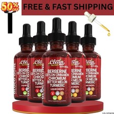 5 pack USA Clean Nutra Berberine with Ceylon Cinnamon Supplement Liquid Drops