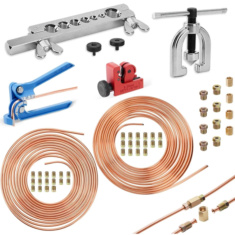 25 Ft 3/16 + 1/4 Copper-Coated Brake Line Tubing Kit W/ 32 Fitting and 4 Unions) - Image 3 of 4
