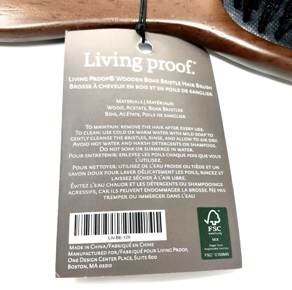 Living Proof ЗАПЕЧАТАННЫЙ! Новый с Ярлыками! Деревянный кабан щетина щетка для волос #032023W03. R2S!!! - Изображение 3 из 4