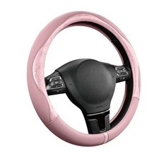 Steering Wheel Cover Patterned Leather Patchwork Design, Universal Fit Pink