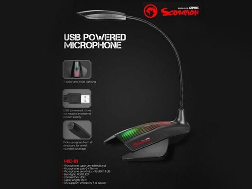 USB RGB Backlit Gaming Desktop Microphone with Flexible Neck Plug and Play - Picture 3 of 4