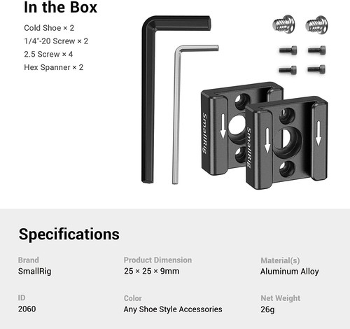 Support adaptateur de montage chaussure froide SmallRig 2 pièces avec fil 1/4" 2060 - Photo 7/15