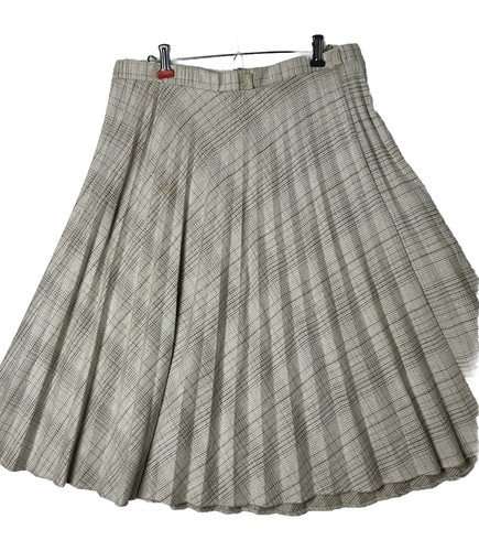 Vintage Womens Pleated Skirt Medium  Beige Plaid Elastic Waist Pull On - Bild 2 von 9
