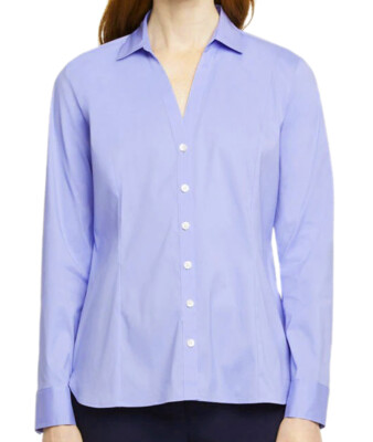 Ann Taylor Women's New Oxford Blue Darted Button Down Shirt Top, L