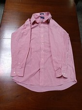 Stafford Mens Dress Shirt Pink White Plaid Collar Long Sleeve Easy Care 17 32-33