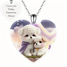 Cute Puppy's Heart-shaped Glass Crystal Pendant Necklace
