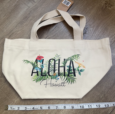 NWT Hawaii Aloha Canvas Small White Bag Tote Island Floral Accent