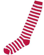 Red and White Striped Knee High Socks Elf Rag Doll Clown Teen to Adult Size