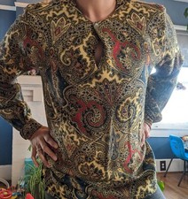 Vintage Anne Klein II brand women's paisley print wool blouse  Skirt Set