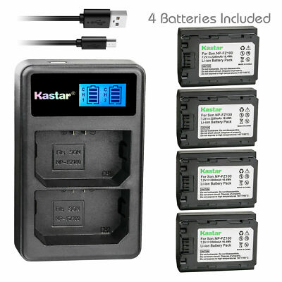 Kastar DUAL LCD USB SLIM Charger & 4 Batteries for Sony NP-FZ100 