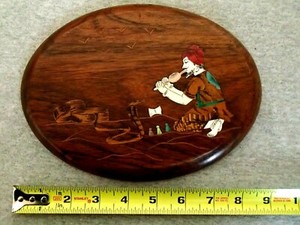 Vintage Oval Wood Bone Marquetry Inlay Snake Charmer Made in India
