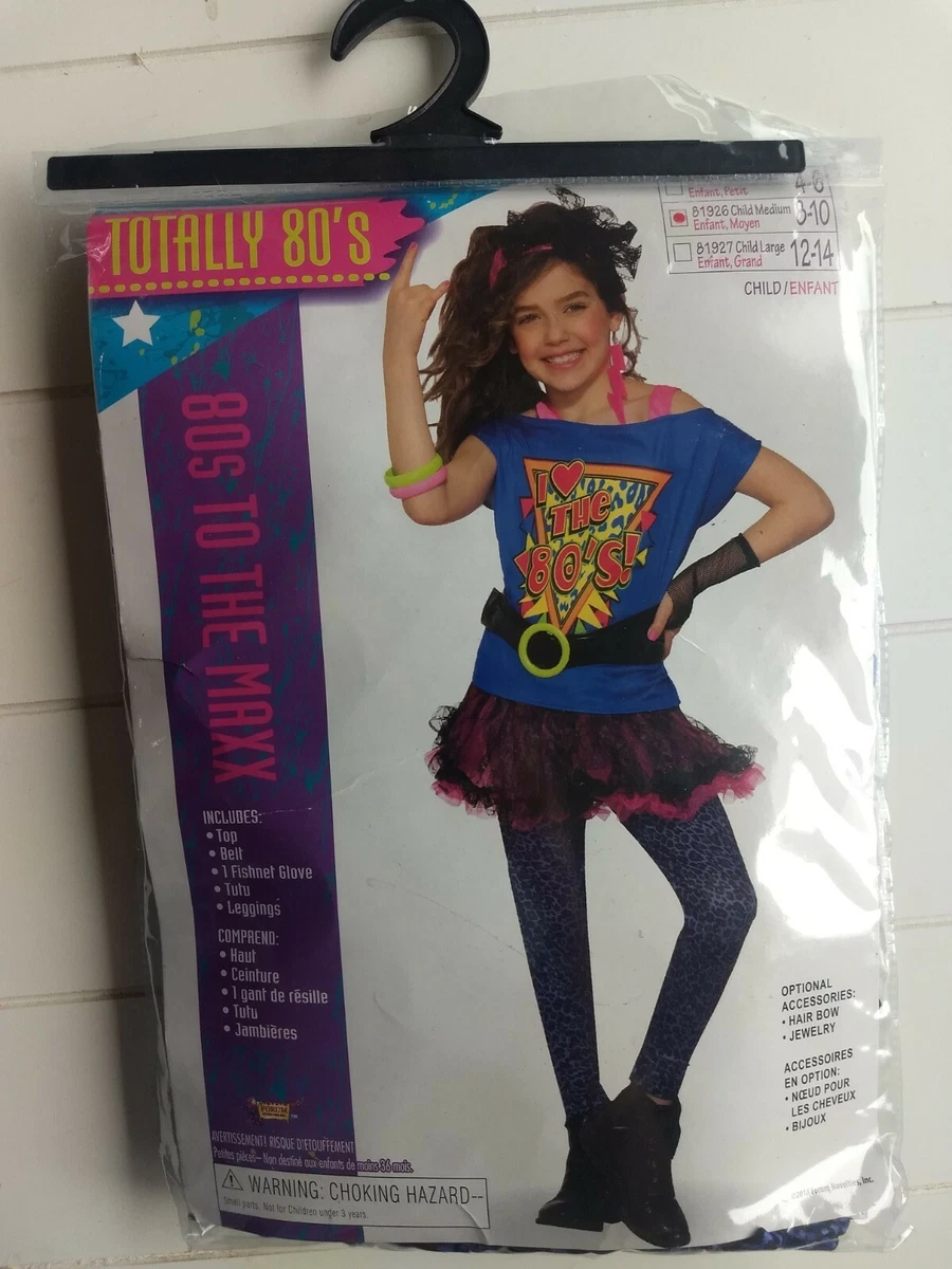 New Retro Girls I LOVE THE 80'S Halloween Party 1980's costume  size Child 8-10