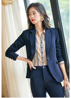 Tailleur completo donna blu slim giacca manica lunga pantalone elegante  4871 | eBay