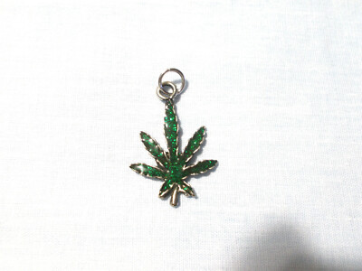 NATURE LOVER GREEN GLITTER POT LEAF USA HAND CAST PEWTER PENDANT ADJ NECKLACE