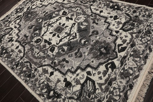 LoomBloom 5'3"x7'7" White Hand Woven Traditional Kilim Flat Weave Wool Area Rug - Picture 4 of 6