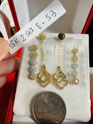 NEW 18K 750 Real FINE Gold 2 Set of Dangle Earrings 5.3g - Picture 7 of 21