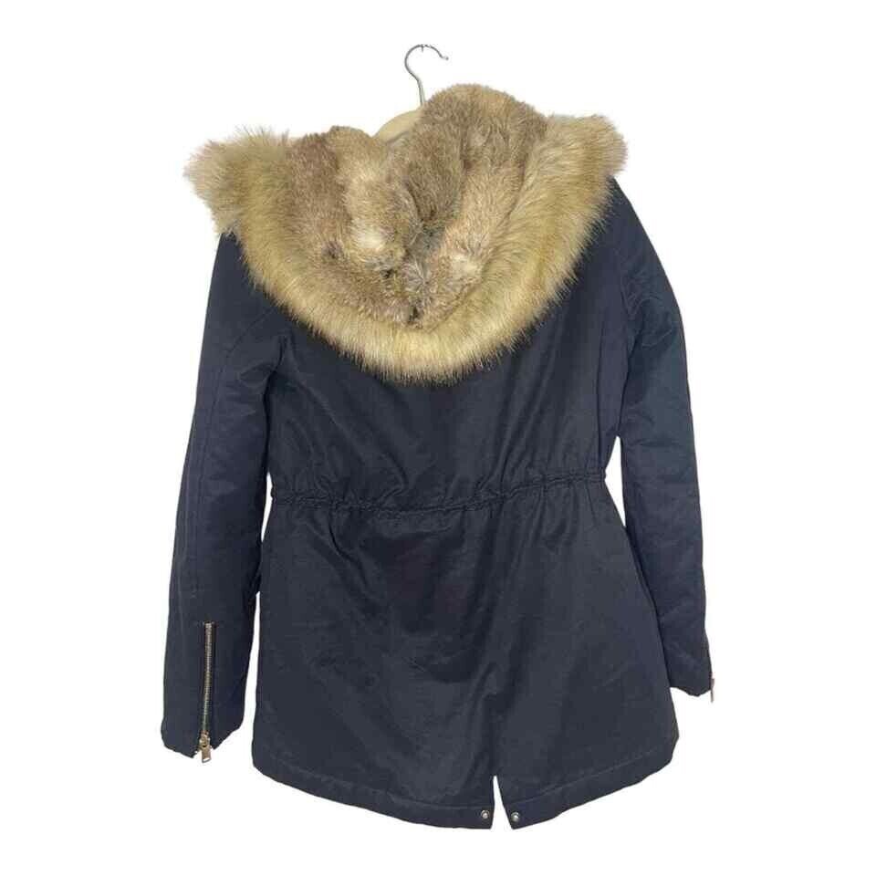 EXC. Zara Trafaluc Outerwear Fur JacketHooded Parka Navy