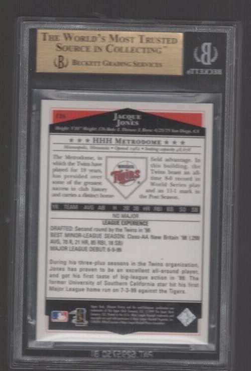 UD ULTIMATE VICTORIA 1999 ORO 1/1 PARALELO #124 JACQUE JONES BGS 9,5 GEMA DOBLE RC Foto 2 de 2