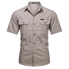 Mens Work Shirts Military Short Sleeves Air Force Army Cotton Casual Shirts Tops