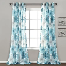 Leah Floral Sheer Window Curtain Panels, Pair, 52" W X 84" L, Blue - Floral Curt