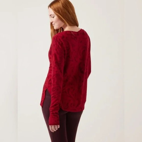 Athleta Coaster Luxe Sweatshirt Womens Red Paisley Print Sz Large Soft Athletic - Picture 12 of 16