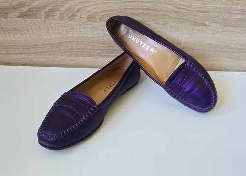 Unützer Leder Loafer Slipper Mokassin Schuhe Lila Gr. 7 = 40 - 40,5 - Bild 3 von 8