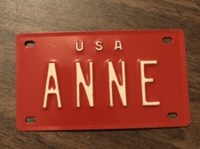 Anne License Name Plate USA 2.25&rdquo;x4&rdquo; Bike Motorcycle Bicycle Unused Mini
