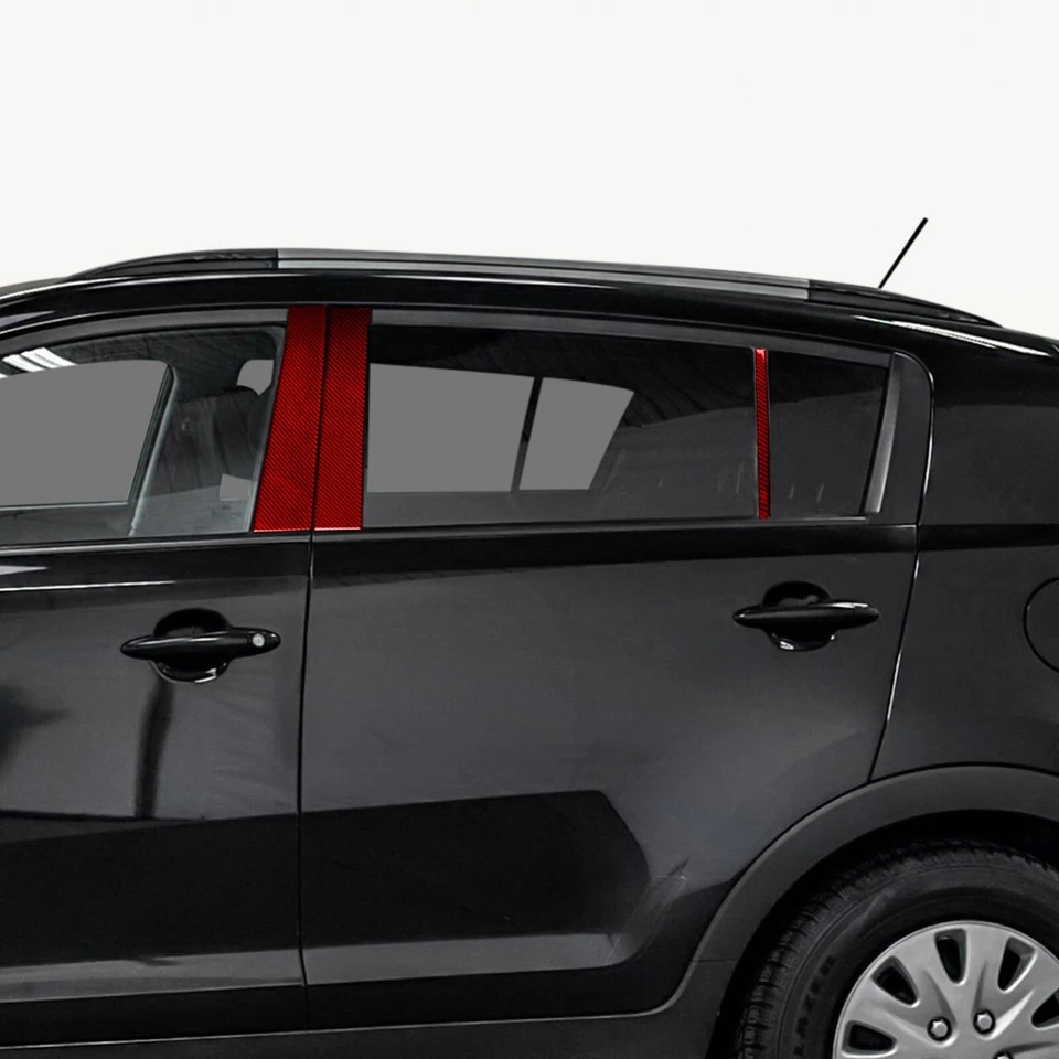 Cubierta de panel exterior de pilar B de fibra de carbono roja 6 piezas para Kia Sportage R GL 11-16 Foto 3 de 4