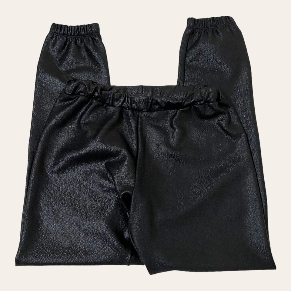 See You Monday LA 人造皮革黑色打底裤女式 M 码美国制造拉裤 — 第 2/4 张图片
