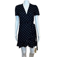 Reformation Mini Wrap Dress Womens S Linen Polka Dot USA Made Cottagecore Beach